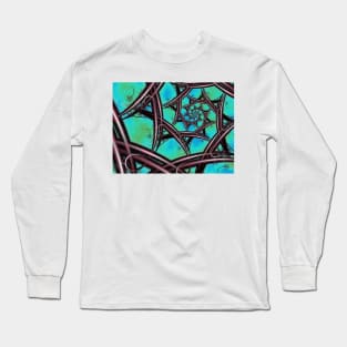 Verdigris Abstract Spiral Fractal Pattern Long Sleeve T-Shirt